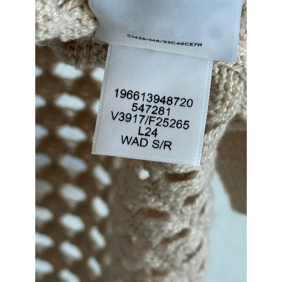 Lands' End Boho Beige Crochet Open Knit V-Neck Sweater Tunic S Coastal Chic Airy - Picture 8 of 9